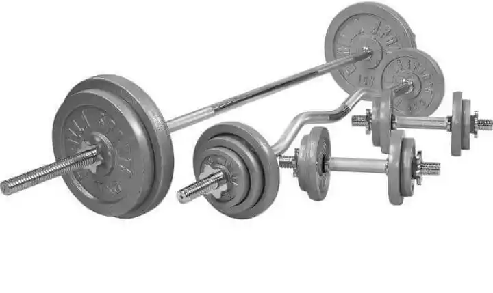 Gorilla Sports Zestaw 100kg Sztanga prosta + łamana + hantle + obciążenia żeliwne 30mm