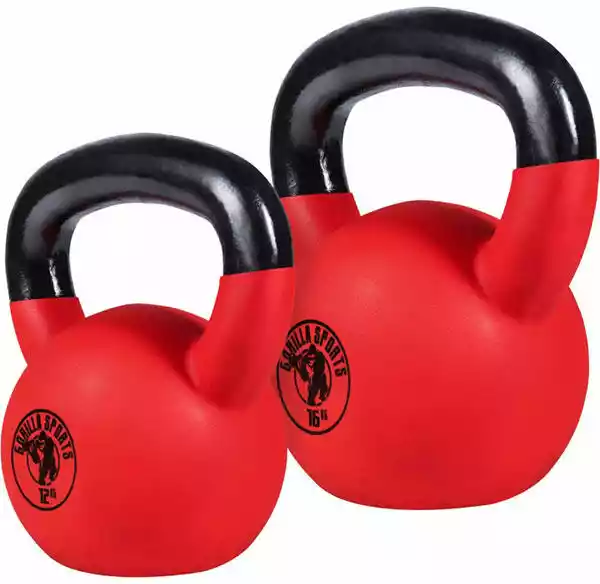 Gorilla Sports Zestaw 12kg + 16kg kettlebell kettle żeliwne pokryte gumą