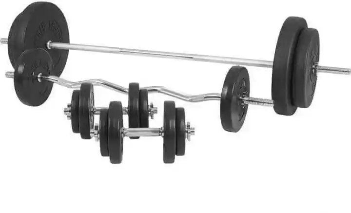 Gorilla Sports Zestaw sztang 100kg prosta + łamana + hantle + obciążenia winylowe 30mm