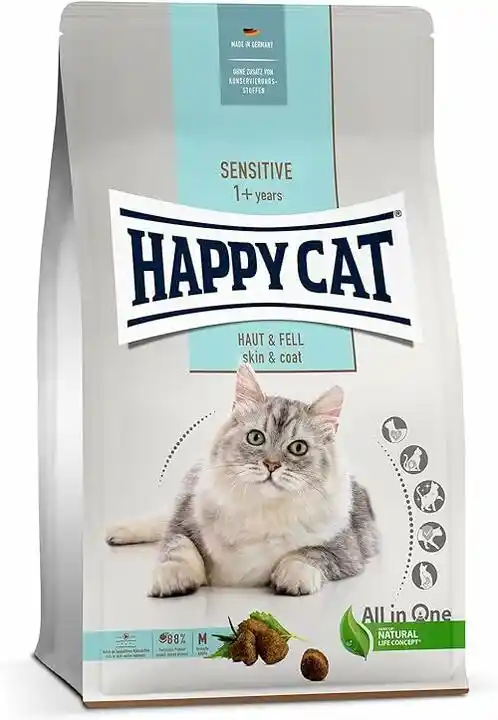 Happy Cat 70601 - Care Skin & Futro - Sucha karma dla kotów z kurczakiem dla wrażliwych na skórę kotów i kotów - zawartość 4 kg