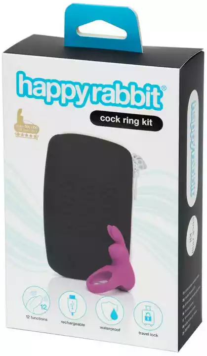 Happyrabbit Cock Kit - wibrujący pierścień na kutasa z torbą do przechowywania (fioletowy)