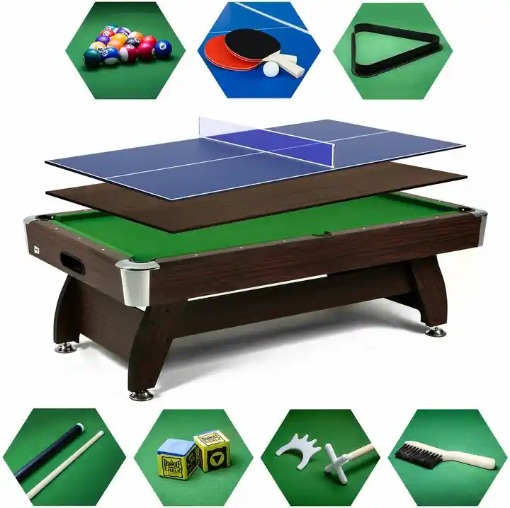 Hop-sport Stół bilardowy spływowy Vip Extra 8 FT brąz zielony z nakładką ping-pong blat