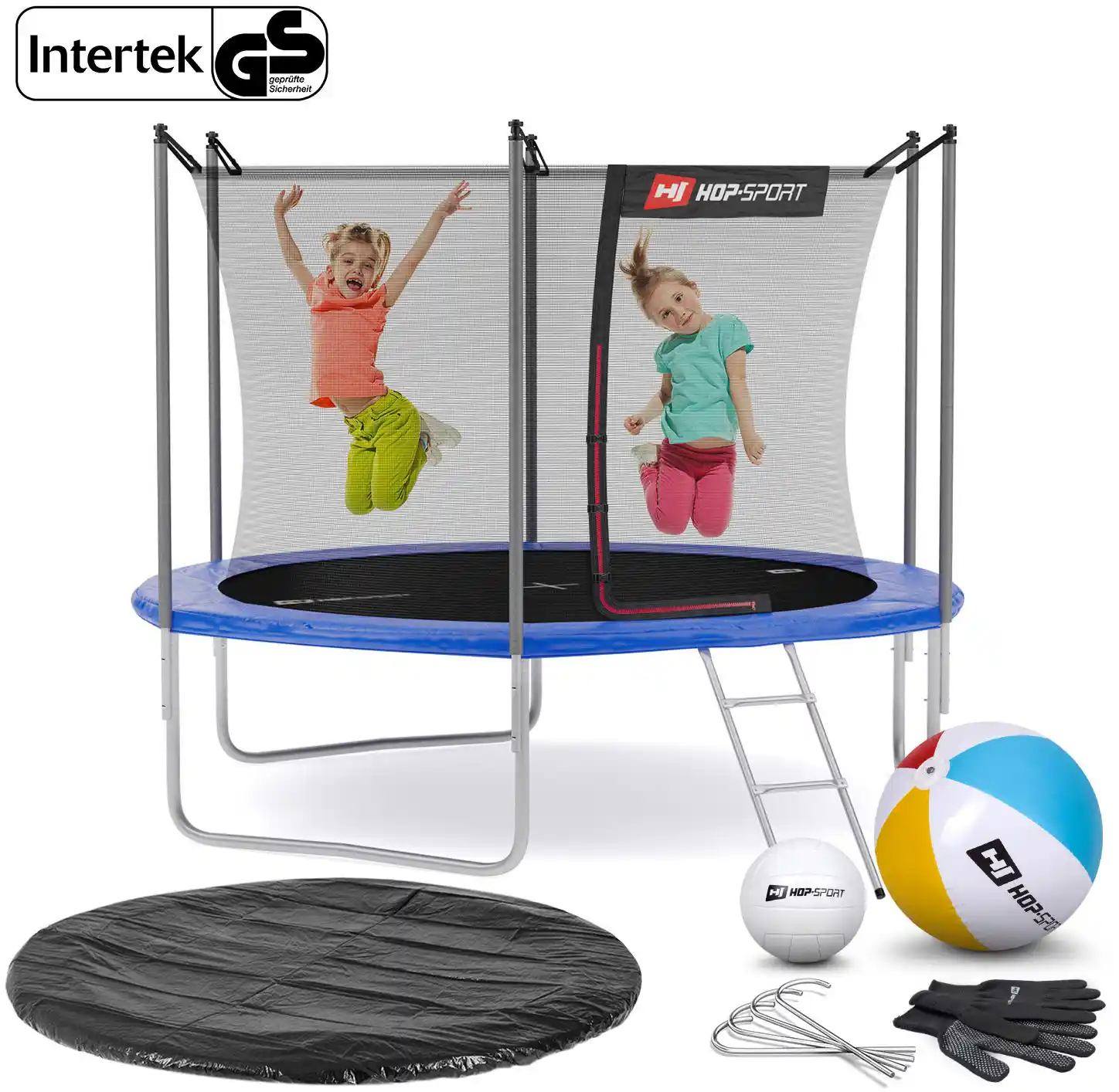 Hop-sport Trampolina 10ft (305cm) niebieska z siatką wewnętrzną - 3 nogi