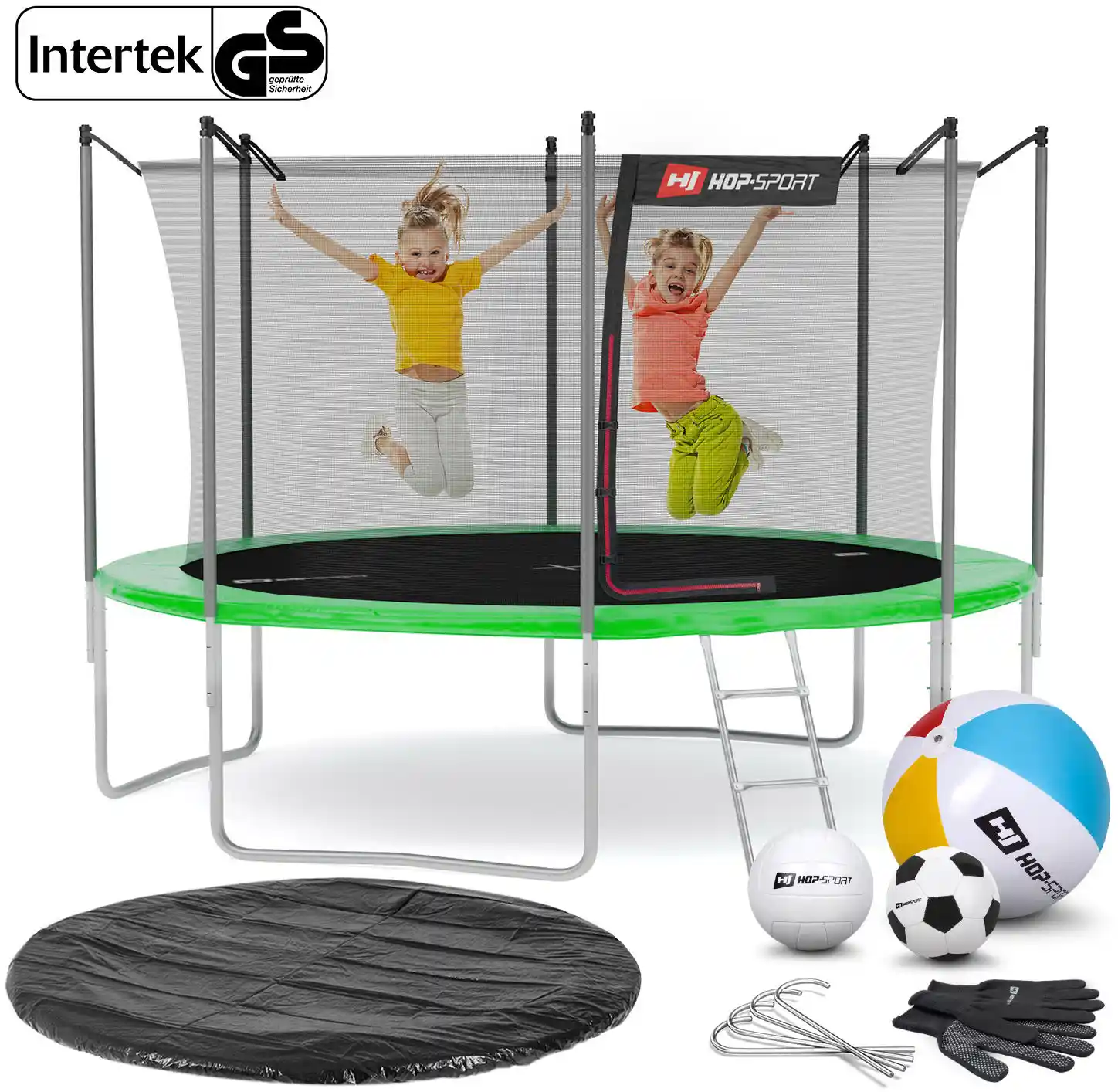 Hop-sport Trampolina 12ft (366cm) zielona z siatką wewnętrzną