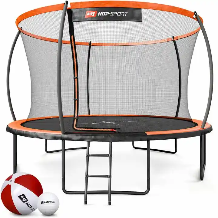 Hop-sport Trampolina ogrodowa 12ft (366cm) pumpkin - pomarańczowo-czarna z siatką wewnętrzną