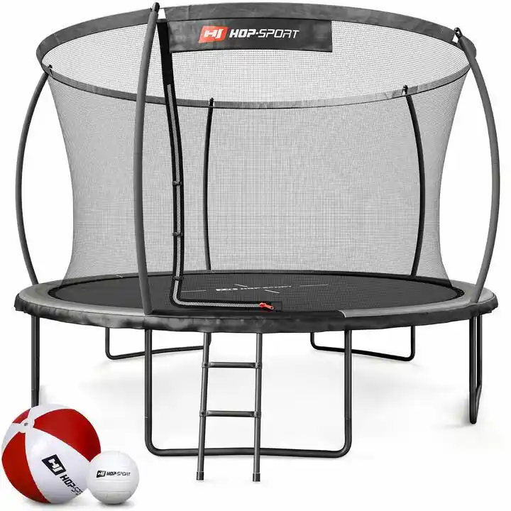 Hop-sport Trampolina ogrodowa 12ft (366cm) pumpkin - szaro-czarna z siatką wewnętrzną