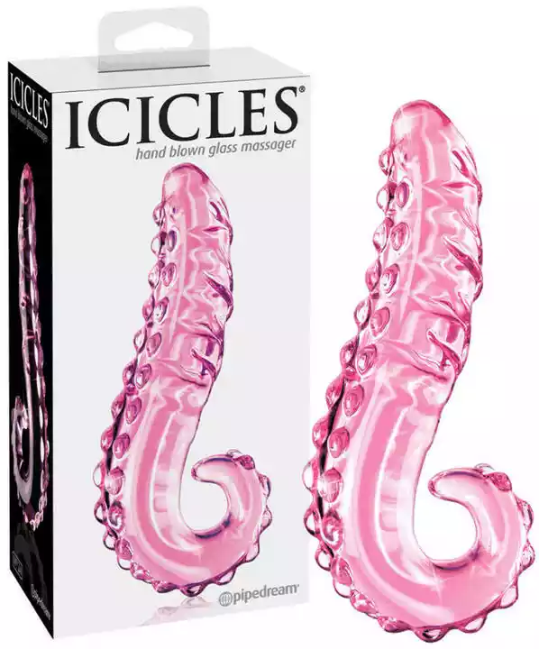 Icicles No. 24 - szklane dildo z prążkowanym językiem (różowe)