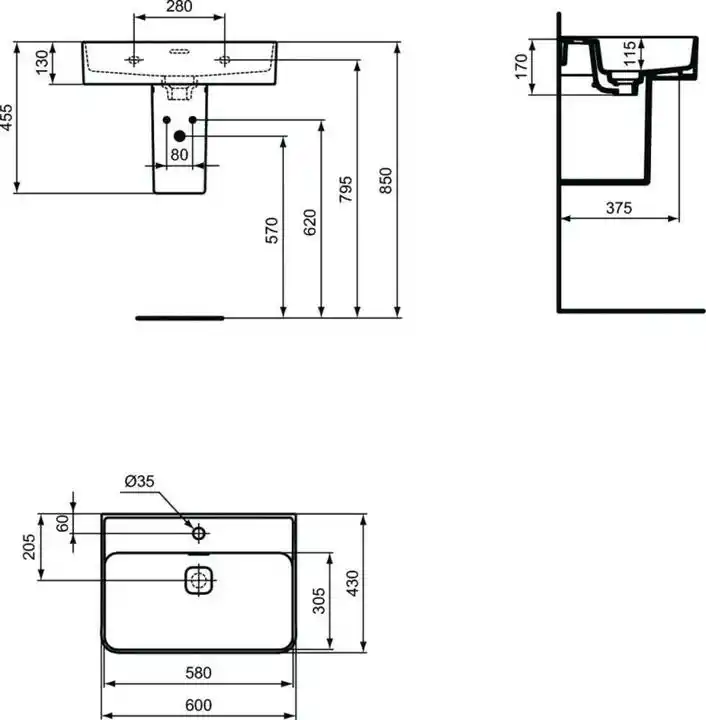 Ideal Standard Strada II Umywalka wisząca 60x43 cm z otworem na baterię, biała T300001