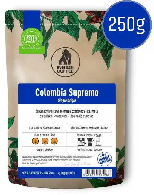 Ingagi Coffee Kawa Kolumbia Supremo ziarnista 250 g arabika