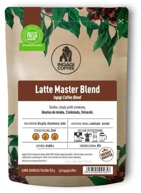 Ingagi Coffee Kawa Latte Master Blend ziarnista 250 g arabika