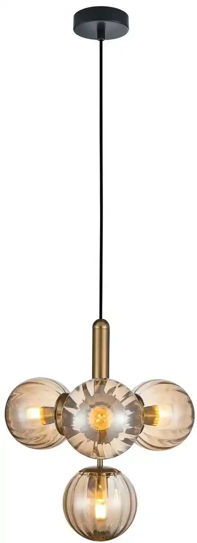 Italux Lampa wisząca nowoczesna Ravena PND-2324-4B BRO+AMB mosiężny