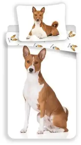 Jerry Fabrics Pościel bawełniana 140x200 biała słodki piesek Basenji dog