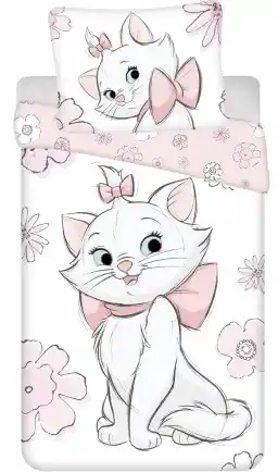 Jerry Fabrics Pościel bawełniana 140x200 Marie Cat biała różowa kot