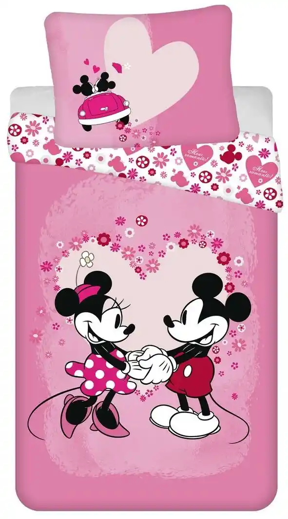 Jerry Fabrics Pościel dziecięca Mickey and Minnie Love micro 140x200cm 70x90cm