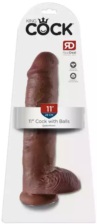 King Cock 11 - duże dildo z zaciskiem na jądra (28 cm) - brązowy