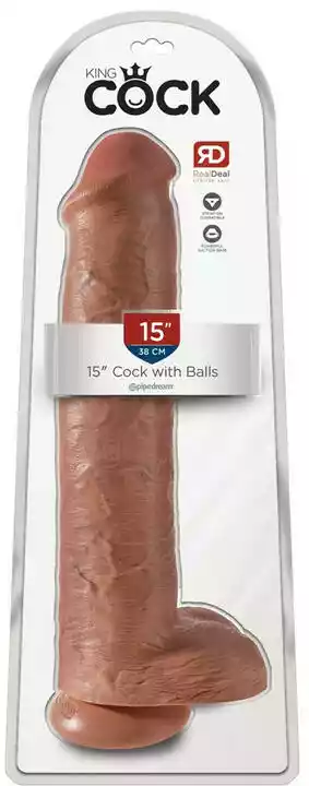 King Cock 15 - zaciskane, jądrowe, gigantyczne dildo (38 cm) - ciemny naturalny