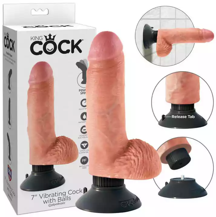 King Cock 7 Elastyczne dildo z zaciskiem na jądra (18 cm) - naturalne