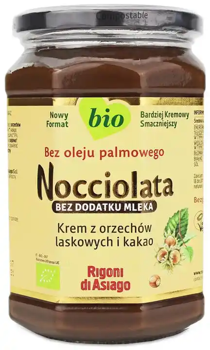 Krem Z Orzechów Laskowych I Kakao Bez Dodatku Mleka Bezglutenowy Bio 650g - Rigoni Di Asiago (Nocciolata)