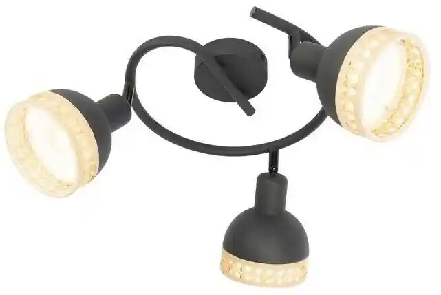 Lindby Lonnaris 3 Round Lampa Sufitowa Black/Nature 10009212