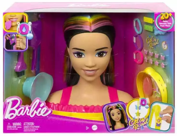 Mattel Barbie Głowa do stylizacji Neonowa Tęcza Czarne Włosy HMD81