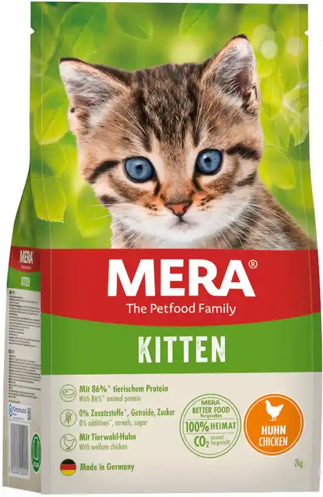 Mera Tiernahrung Gmbh MERA Cats Kitten kurczak 2 kg sucha karma dla dorastających kotów bez zbóż i zrównoważona sucha karma o dużej zawartości mięsa