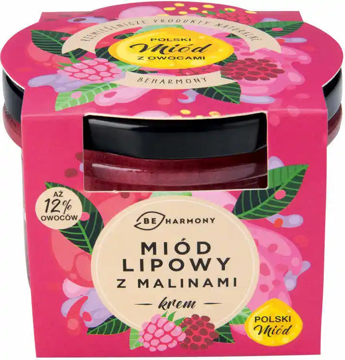 Miód lipowy z czarną porzeczką krem mocno owocowy BEHARMONY 115g