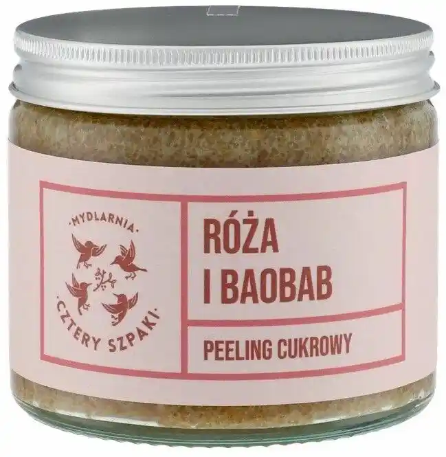 Mydlarnia Cztery Szpaki Peeling cukrowy do ciała Róża i Baobab 250ml