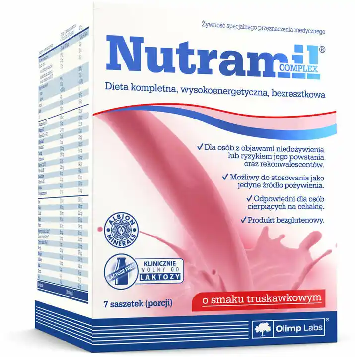 Nutramil Complex Truskawkowy Dieta wysokobiałkowa wysokoenergetyczna 7 saszetek