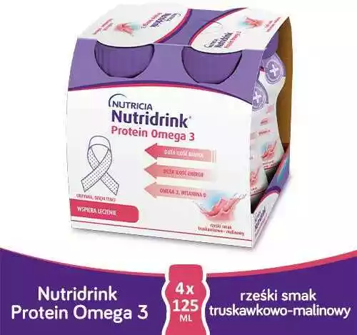 Nutridrink Protein Omega 3 rześki smak truskawka-malina 4x125ml