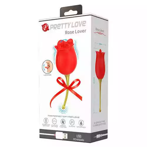 Pretty Love Rose Lover Clitoral Vibrator with Licking Stimulator Gold & Red