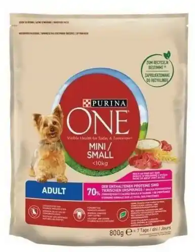 Purina One Mini Adult, wołowina i ryż - Opakowanie ekonomiczne: 5 x 800 g