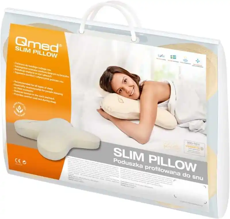 Qmed Duża MIĘKKA Poduszka ortopedyczna z pianki leniwej do spania Slim pillow