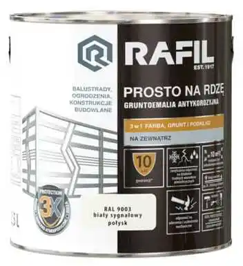 Rafil emalia prosto na rdzę biały sygnałowy RAL 9003 połysk 2,5 L