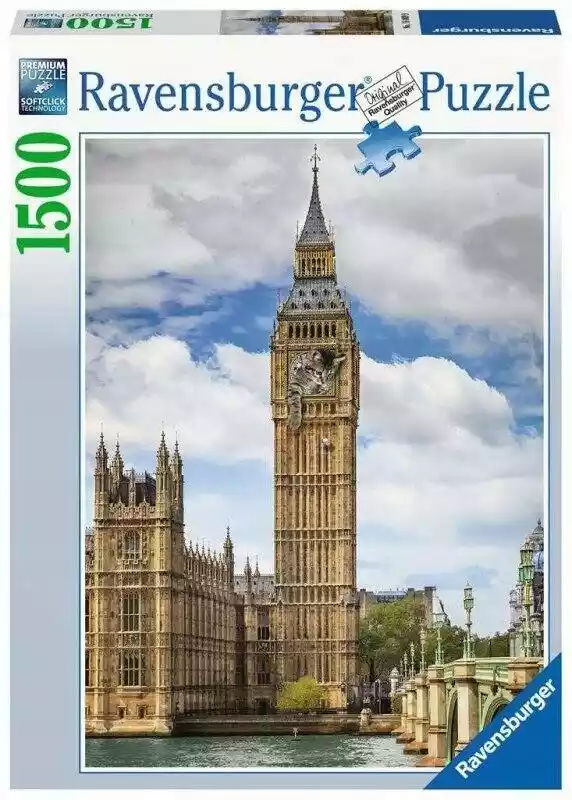 Ravensburger Puzzle Zabawny kot na zegarze Big Ben 16009 (1500 elementów)