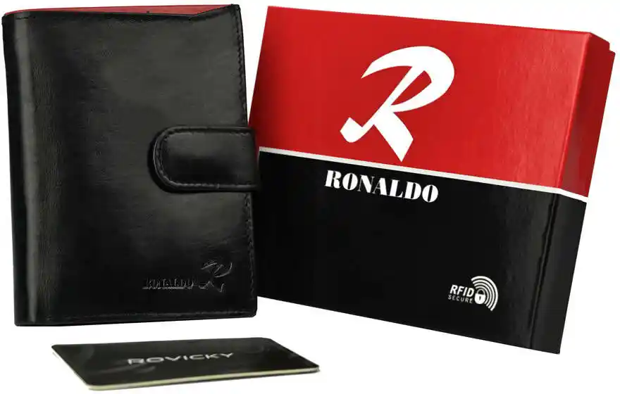 Ronaldo Portfel czarny RFID skórzany N104L-VT BLACK-RED