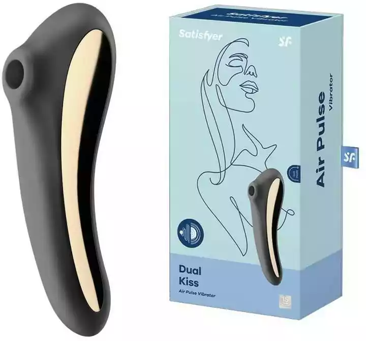 Satisfyer Dual Kiss (Black) - Wibrator łechtaczkowy, Czarny