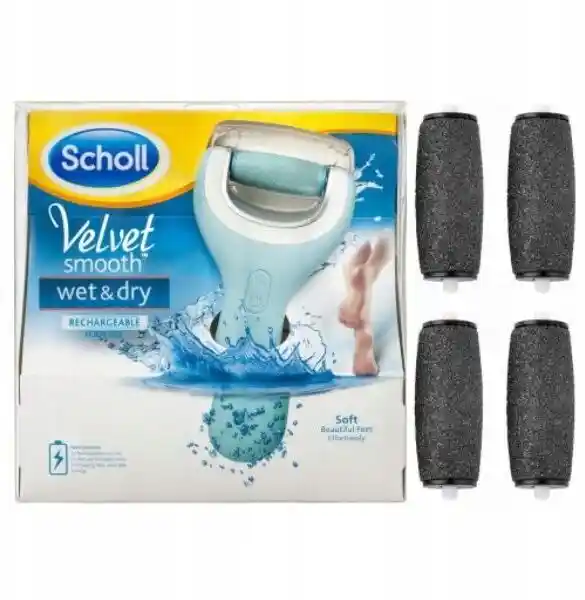 SCHOLL VELVET WET DRY ELEKTRYCZNY PILNIK DO STÓP + ŁADOWARKA + 5 ROLEK