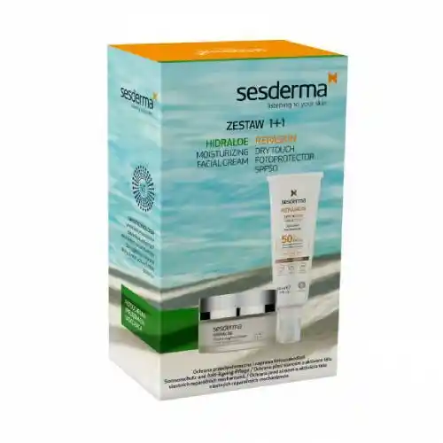 SESDERMA Zestaw REPASKIN DRY Fotoprotector SPF50 50ml + Hidraloe Krem nawilżający 50ml