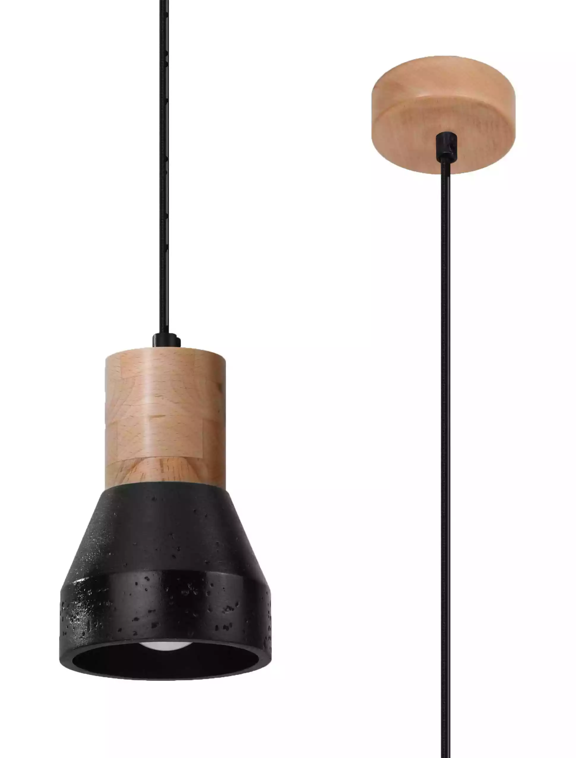 Sollux Qubic lampa wisząca betonowo drewniana czarna SL.0963