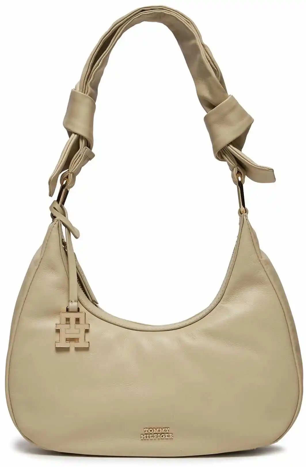 Tommy Hilfiger Torebka Pushlock Leather Hobo AW0AW16073 Ecru