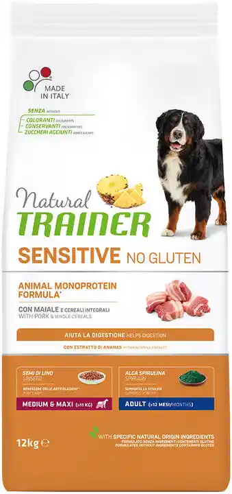 Trainer Natural Sensitive Natural Trainer Sensitive No Gluten Adult Medium/Maxi, wieprzowina - 12 kg