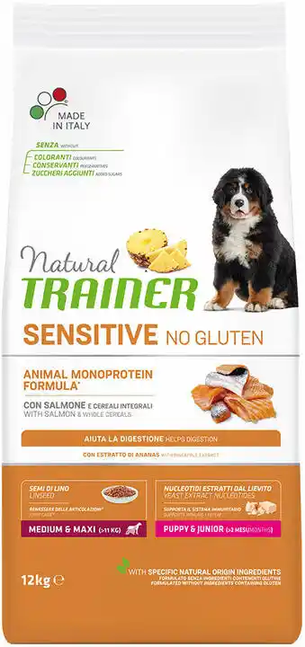 Trainer Natural Sensitive No Gluten Puppy & Junior Medium/Maxi z łososiem - 12 kg