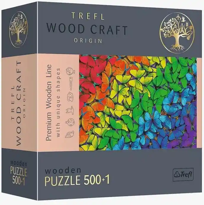 Trefl Puzzle Drewniane 500+1 Tęczowe Motyle