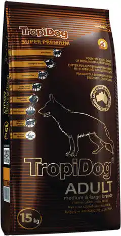 Tropical TROPIDOG Super Premium adult medium & large breed jagnięcina z ryżem 15kg