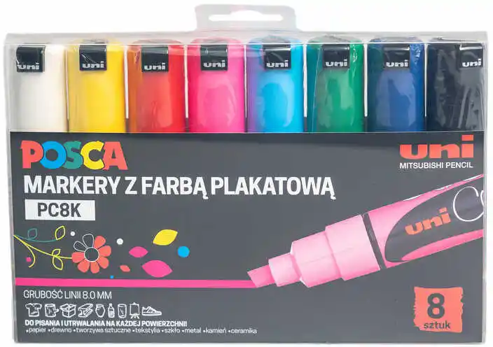 UNI Marker Posca PC-8K z farbą plakatową mix kolorów 8szt