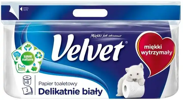 VELVET Papier toaletowy trzywarstwowy biały 8szt.