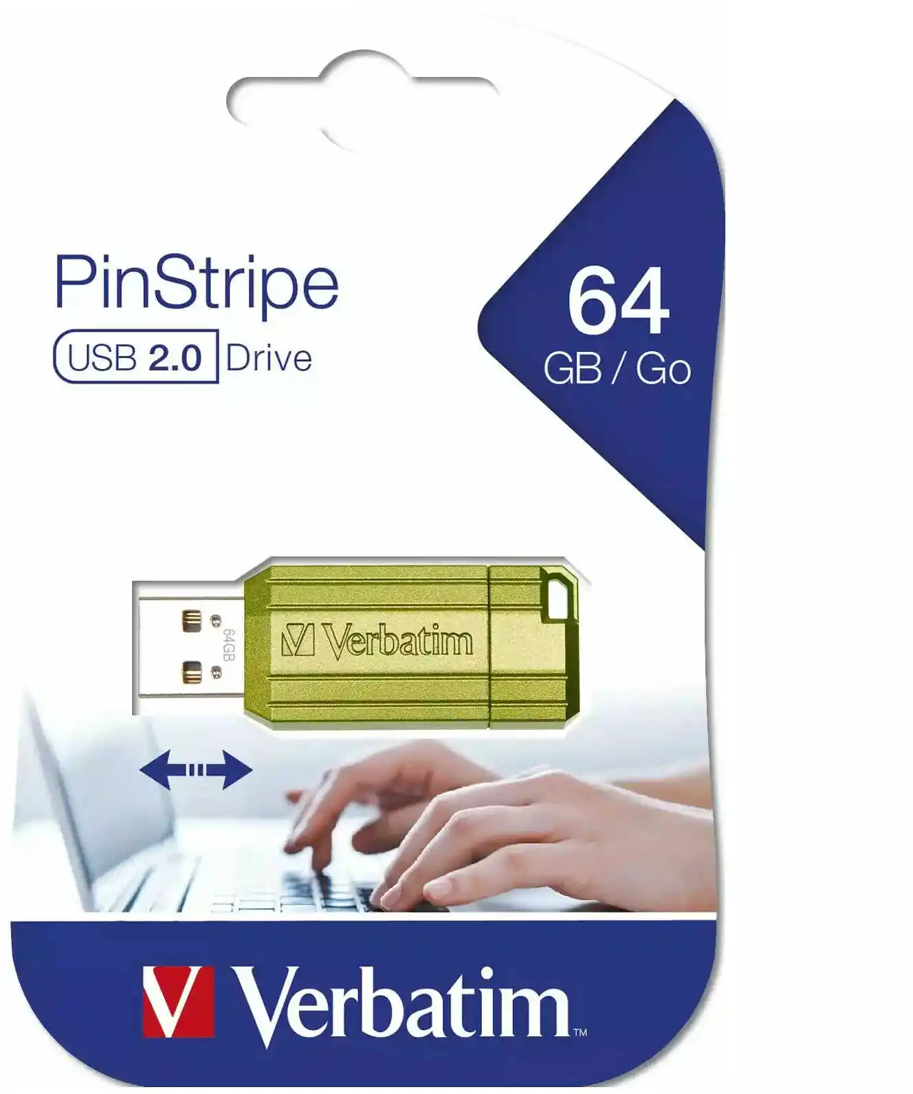 Verbatim Napęd USB PinStripe - 64 GB, pamięć USB, mechanizm przesuwny, zielony eukaliptusa