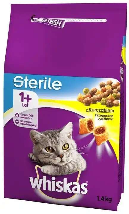 Whiskas Sterile Dorosły sterylizowany z kurczakiem 1.4kg karma sucha