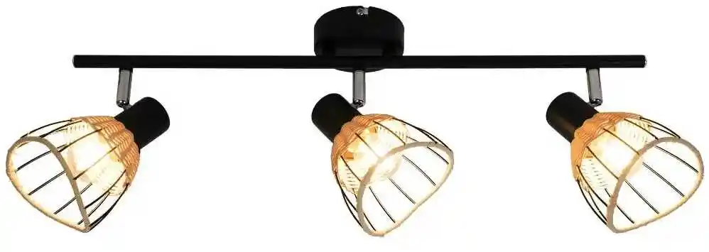 ZUMA LINE Lampa sufitowa GANT P20084-3TU czarna oprawa z nautalnymi kloszami